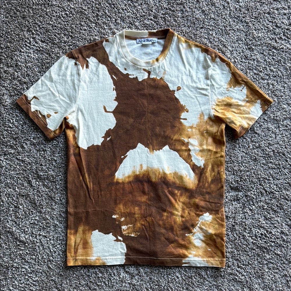 Acne Brown and White Artistic Short Sleeve Tee